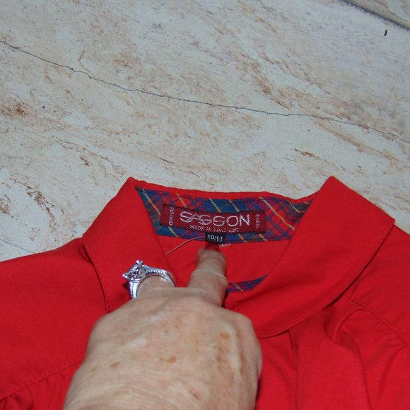 RARE Vintage NOS Sasson Hong Kong Red Cotton A-Line Belted Short Sleeved Dress - Picture 11 of 13